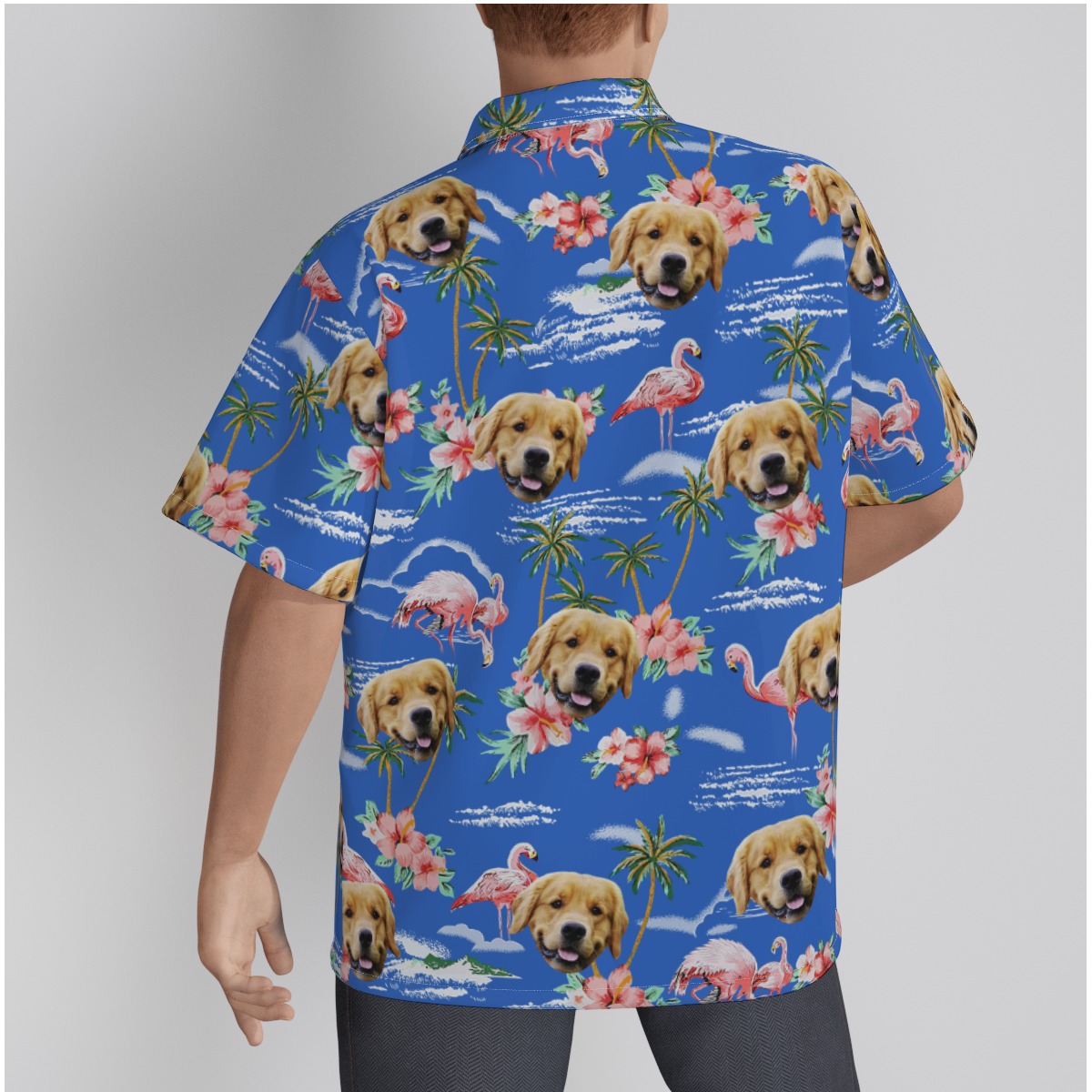 Blue Men's Hawaiian Shirt With Dog Face