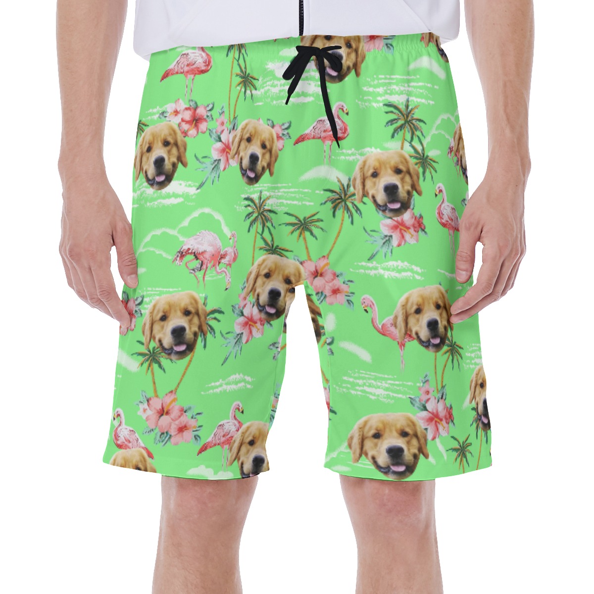 Beach Flamingo Custom Dog Face Men's Swim Trunks - variant image 1