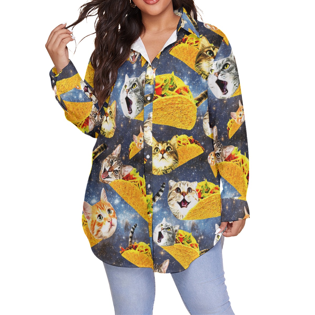 Funny Taco Cat Women's Hawaiian Plus Size Shirt - variant image 1
