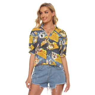 Funny Taco Cat Hawaiian Crop Top Shirt For Summer