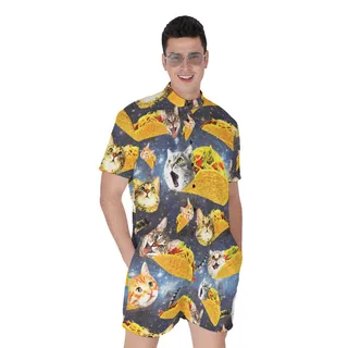 Cute Taco Cat Hawaiian Romper For Men