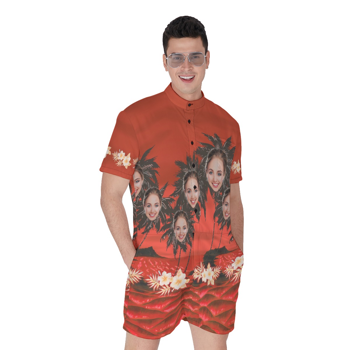 Customized Palm Tree Hawaiian Romper With Face - variant image 1