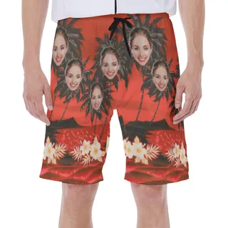 Funny Custom Face With Palm Tree Hawaiian Swim Trunks For Men