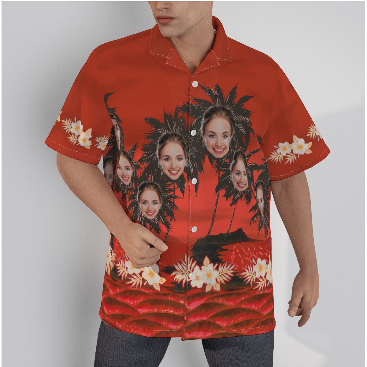 Custom Face With Palm Tree Red Hawaiian Shirt - variant image 1