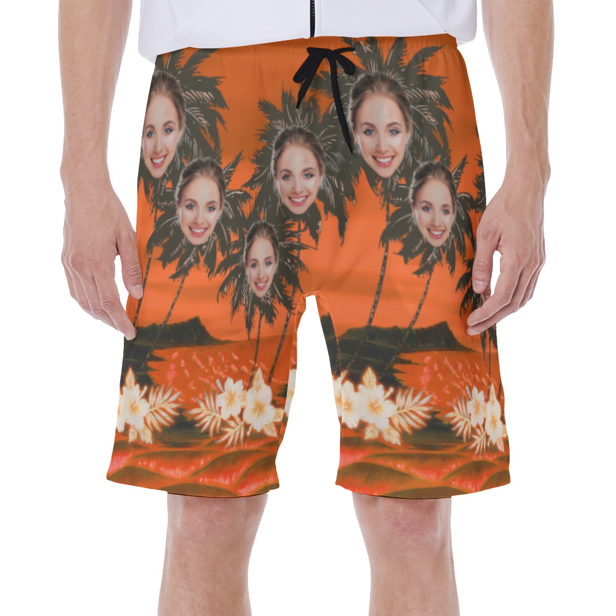 Customized Palm Tree Men's Hawaiian Swim Trunks With Face - variant image 1
