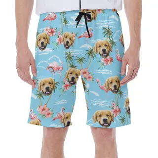 Light Blue Flamingo Custom Dog Face Men's Shorts