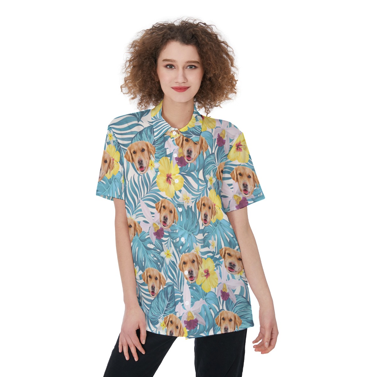 Floral Custom Face Women's Tropical Hawaii Shirt - variant image 1