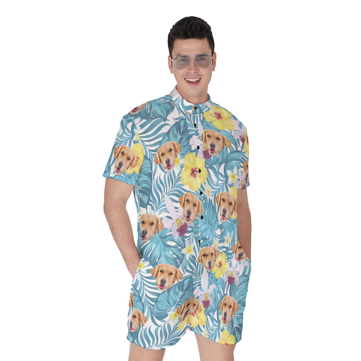 Custom Dog Face Men's Tropical Romper - variant image 1