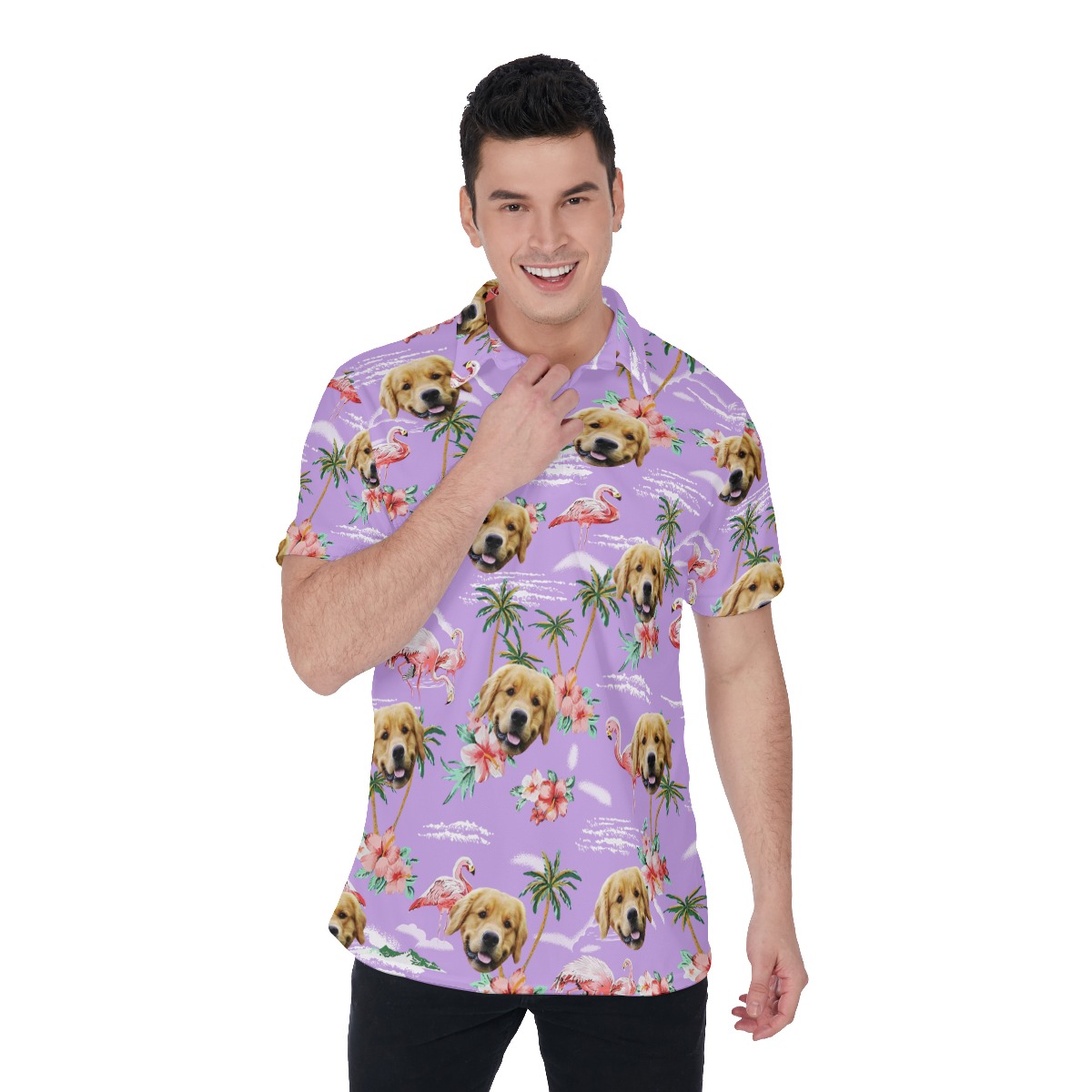 Purple Flamingo Custom Face Men's Polo Shirt - variant image 1