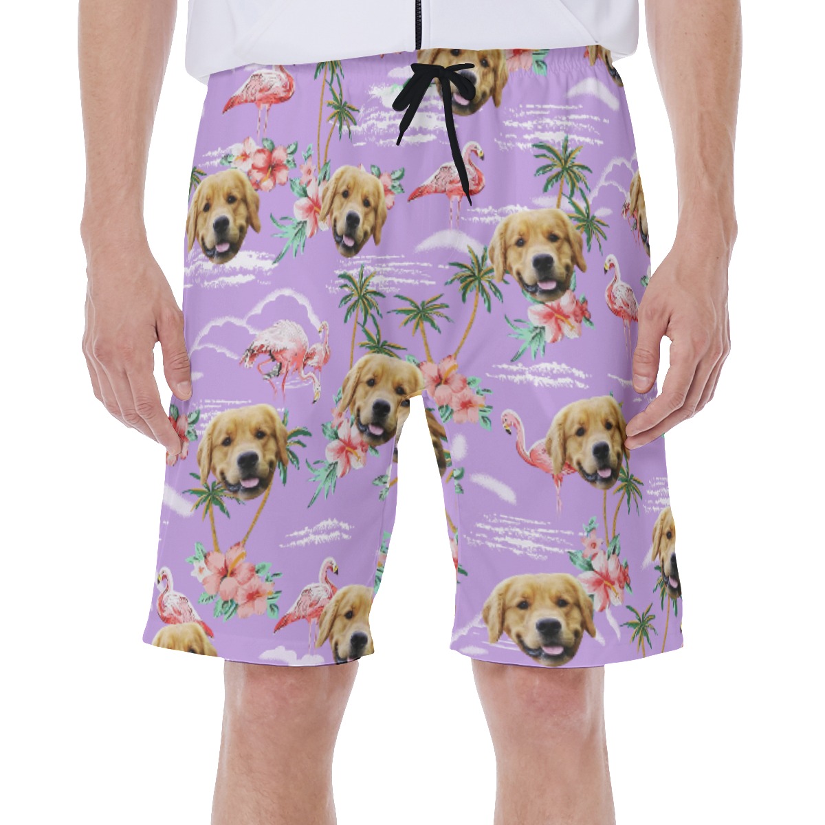 Flamingo Purple Men's Swim Trunks With Dog Face - variant image 1