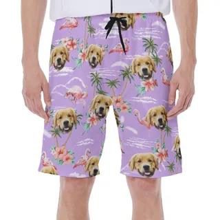 Flamingo Purple Men's Swim Trunks With Dog Face