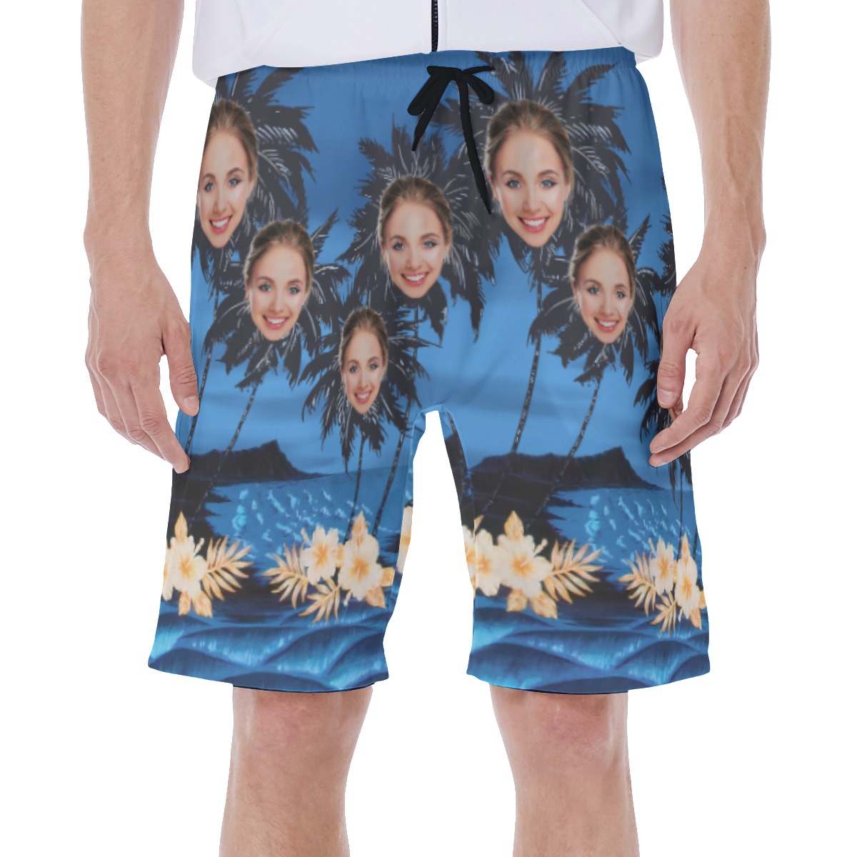 Funny Custom Face Palm Tree Hawaiian Swim Trunks For Summer - variant image 1