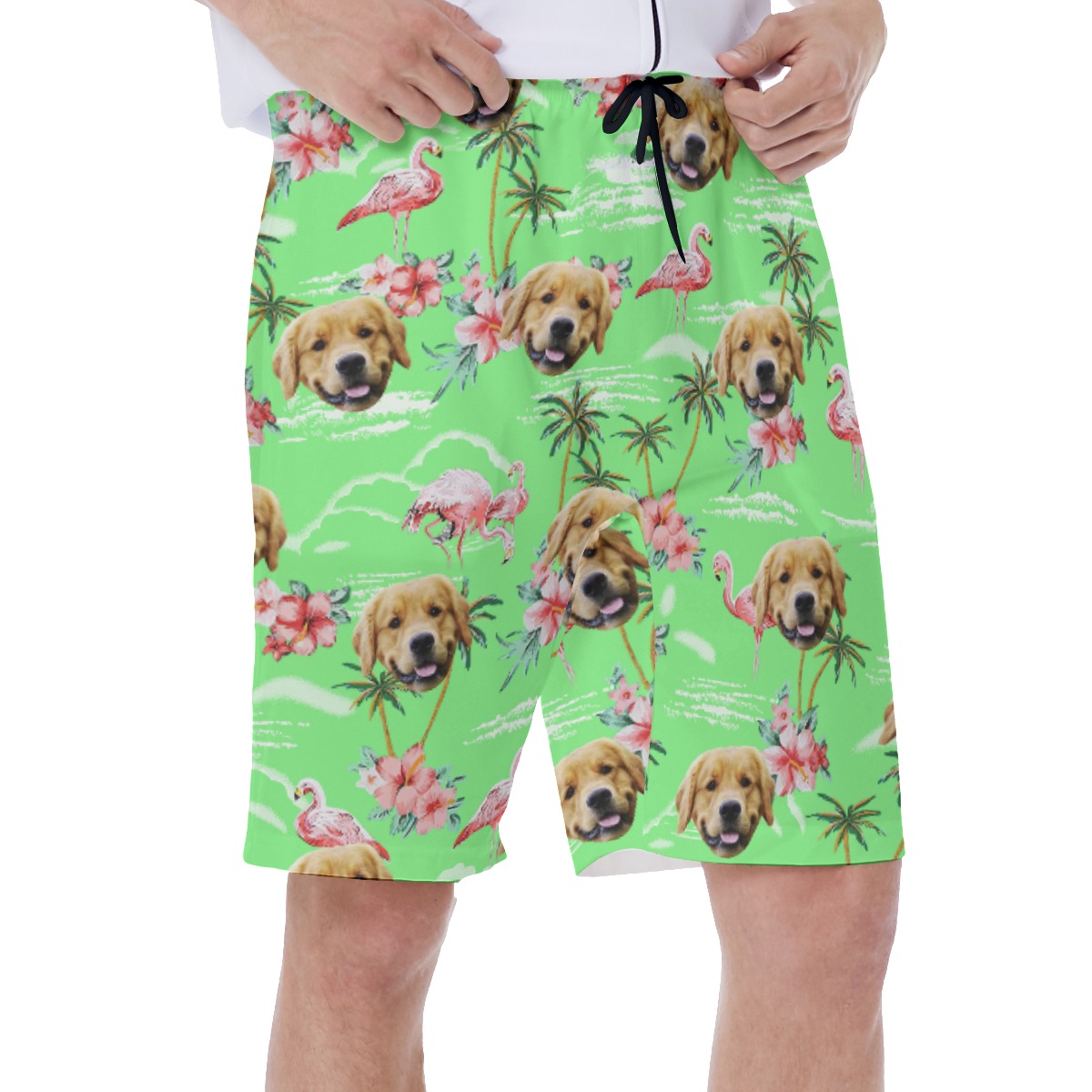 Beach Flamingo Custom Dog Face Men's Swim Trunks