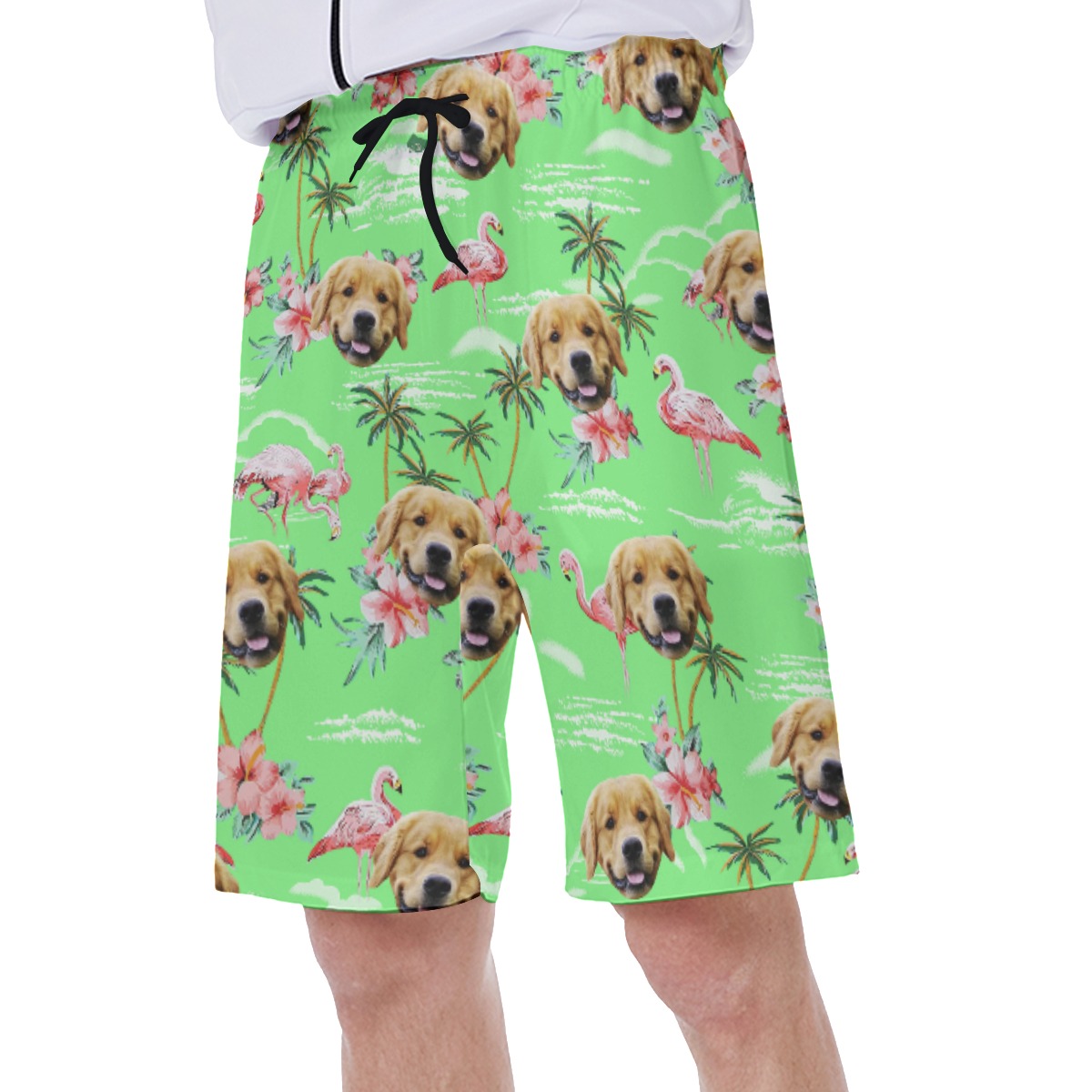 Beach Flamingo Custom Dog Face Men's Swim Trunks