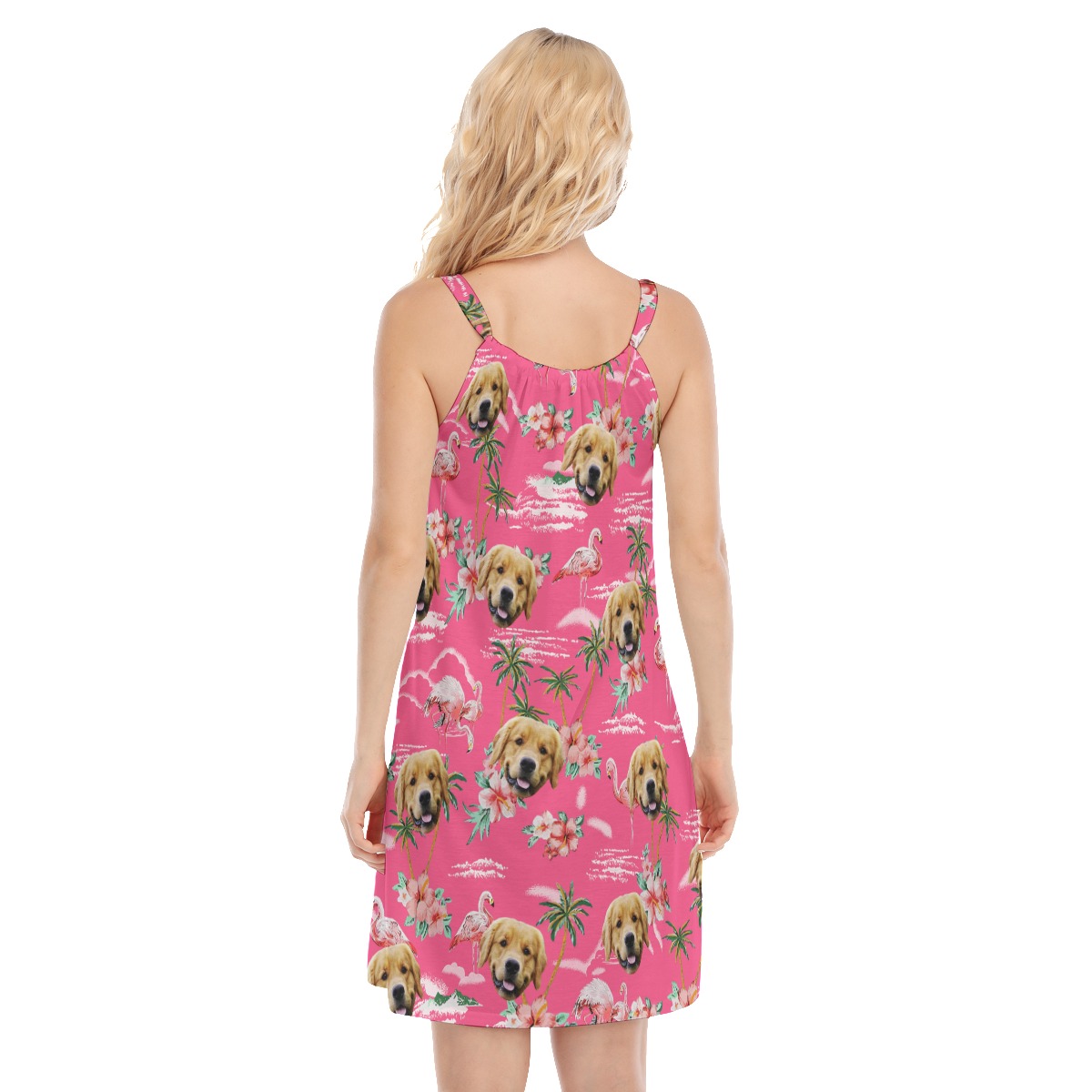 Custom Dog Face Beach Pink Cami Dress