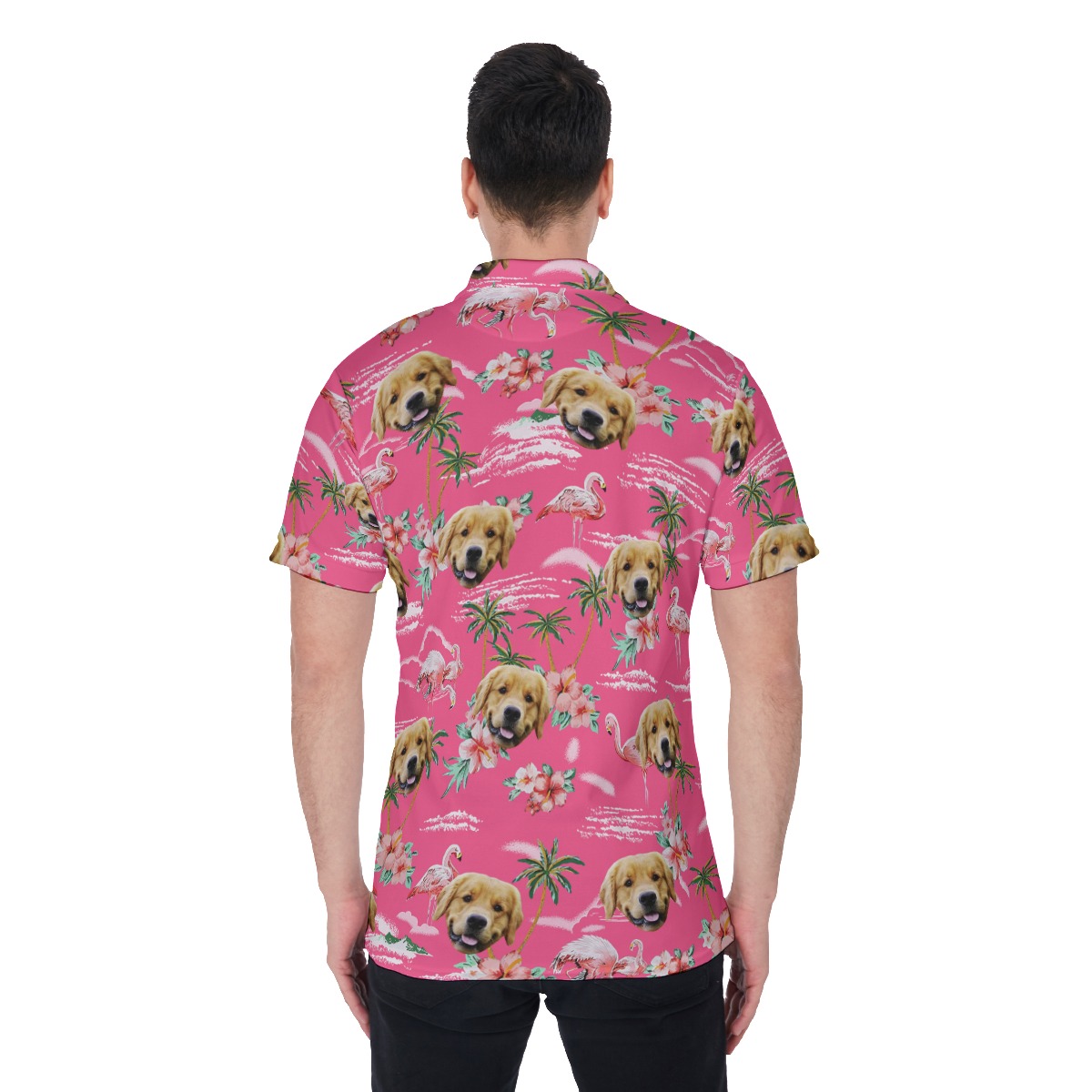 Cool Pink Men's Collared Polo Shirt With Dog Face
