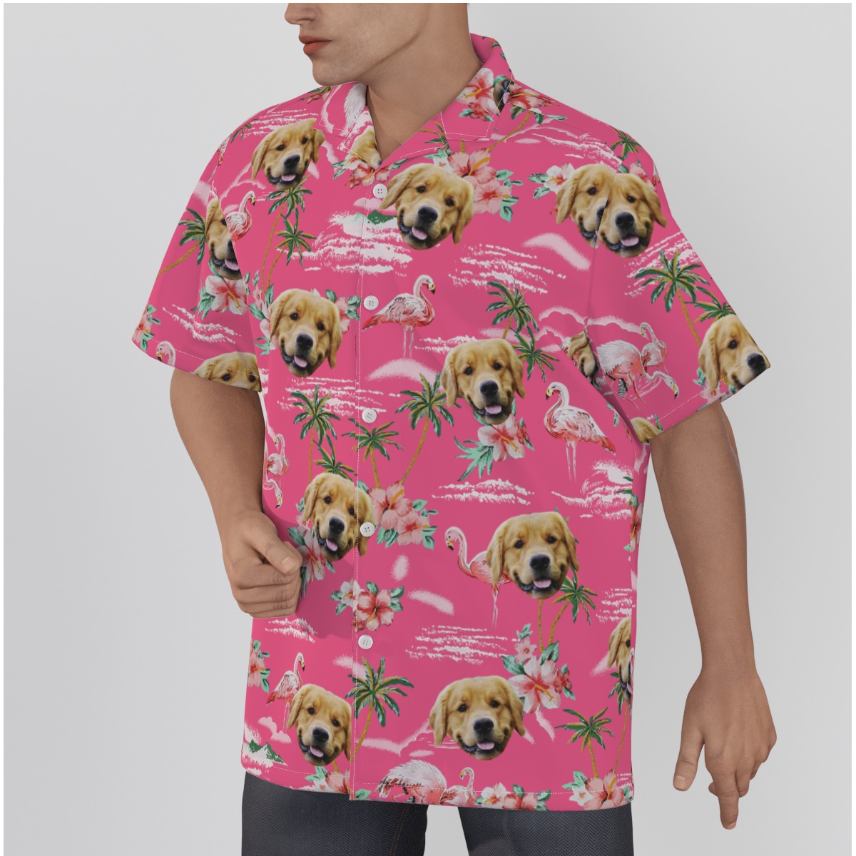 Pink Beach Hawaiian Shirt With Dog Face