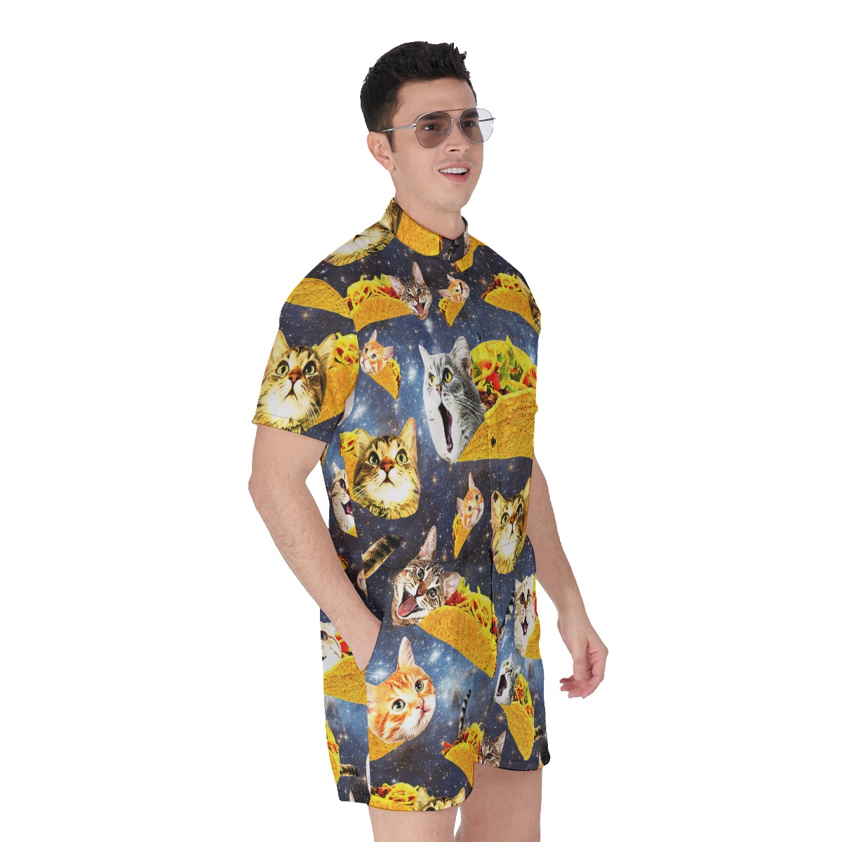 Cute Taco Cat Hawaiian Romper For Men