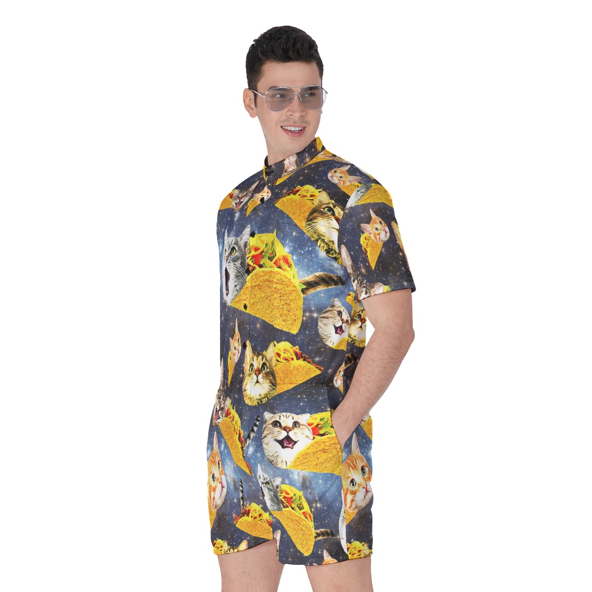 Cute Taco Cat Hawaiian Romper For Men