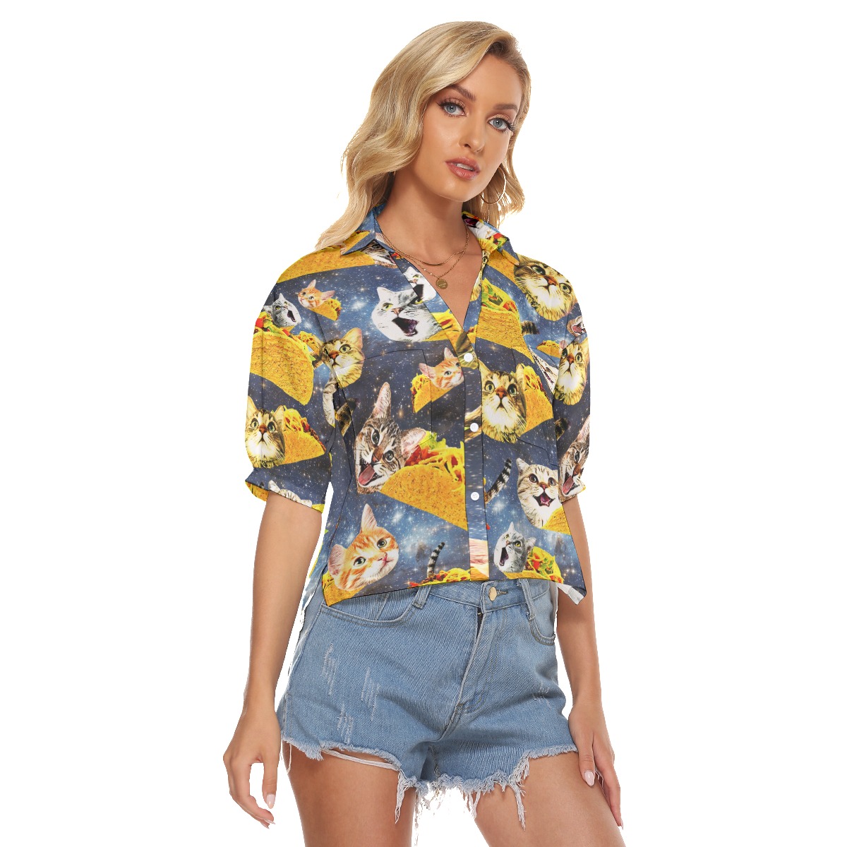 Funny Taco Cat Hawaiian Crop Top Shirt For Summer