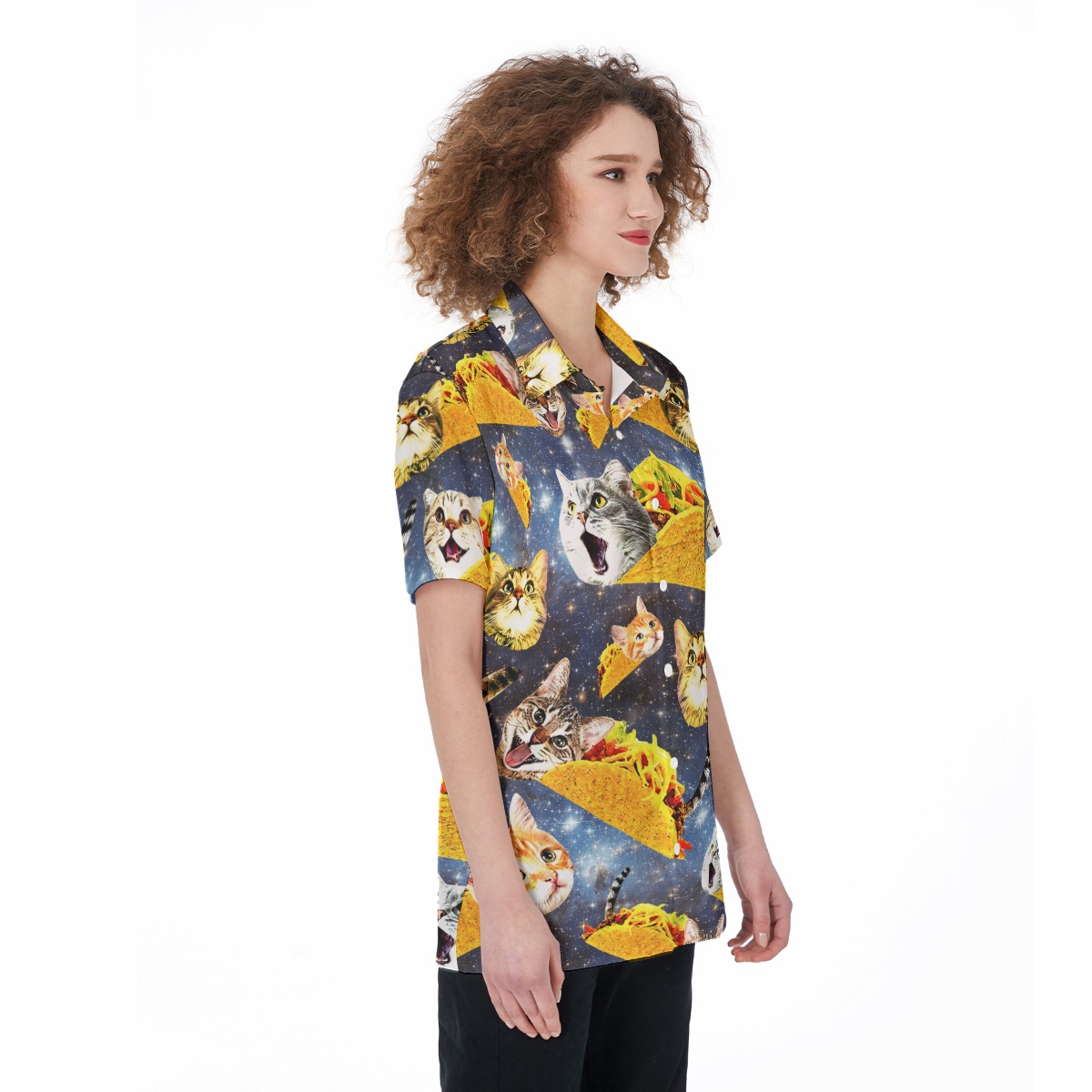 Funny Taco Cat Hawaiian Button Up Shirt For Women