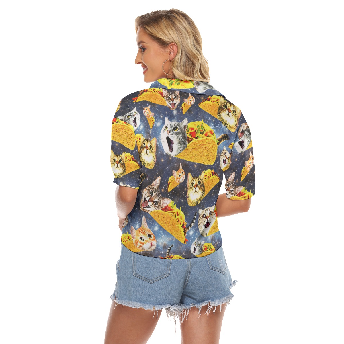 Funny Taco Cat Hawaiian Crop Top Shirt For Summer