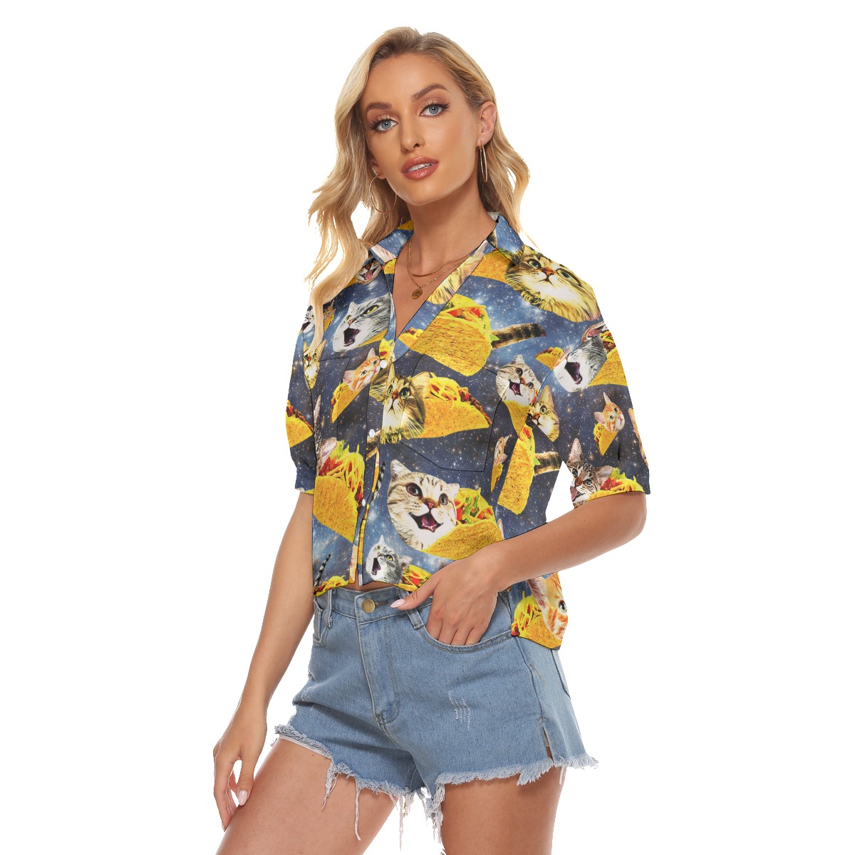 Funny Taco Cat Hawaiian Crop Top Shirt For Summer