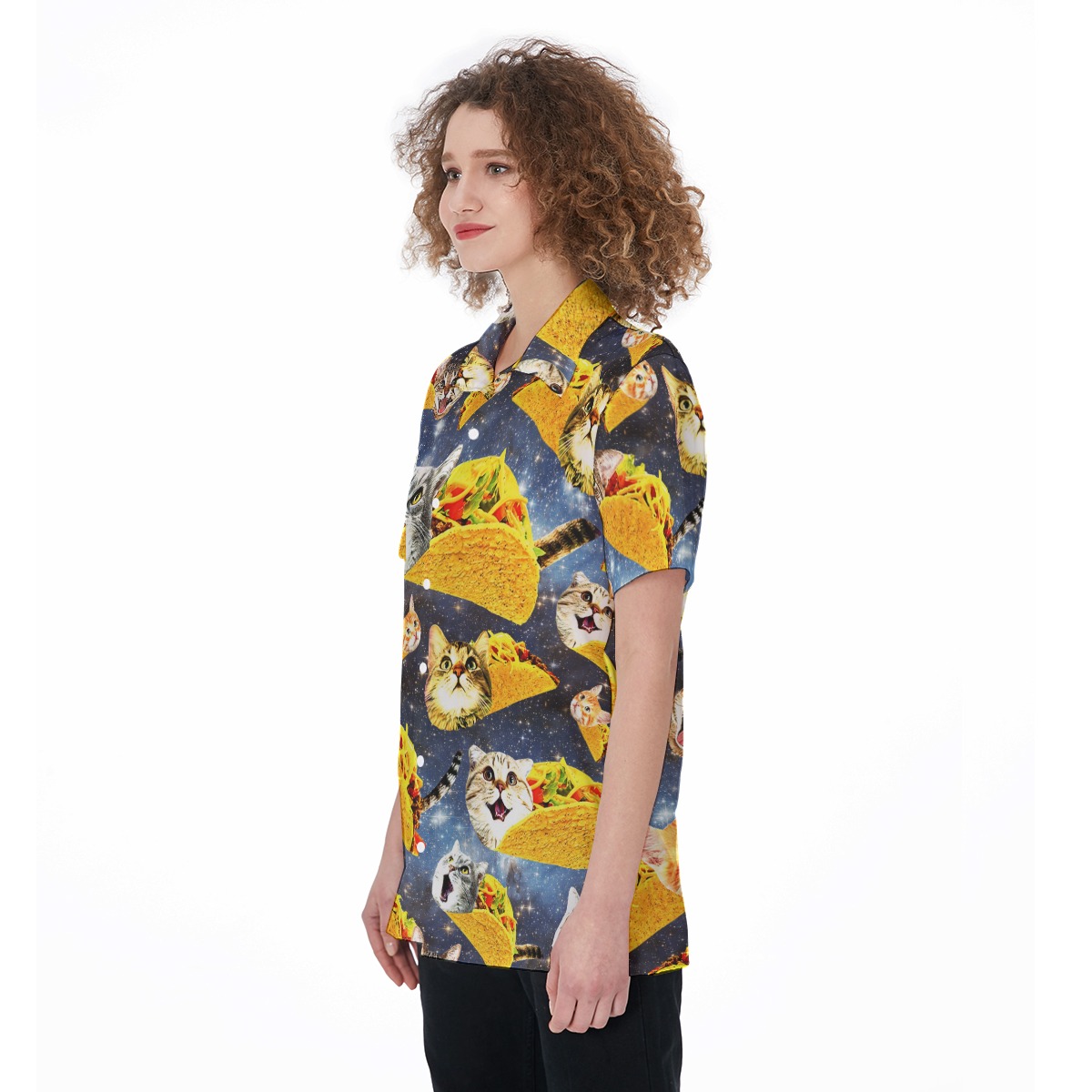 Funny Taco Cat Hawaiian Button Up Shirt For Women