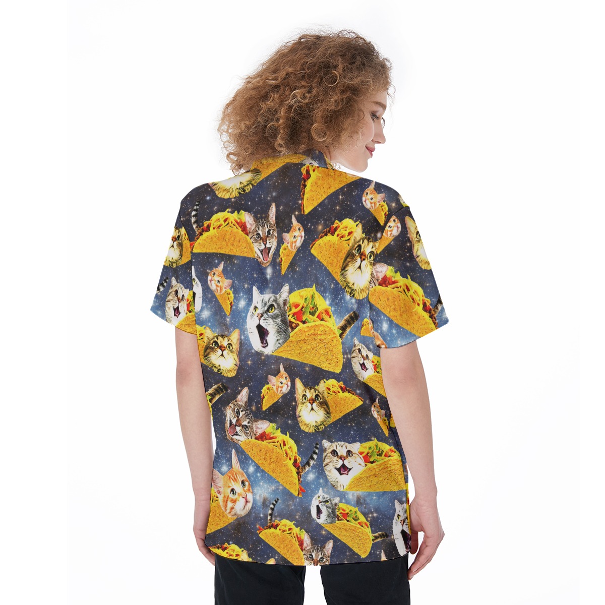 Funny Taco Cat Hawaiian Button Up Shirt For Women