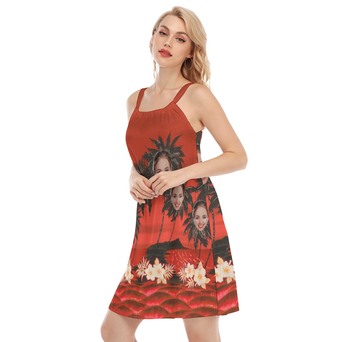 Custom Face Palm Tree Hawaiian Summer Dress For Women