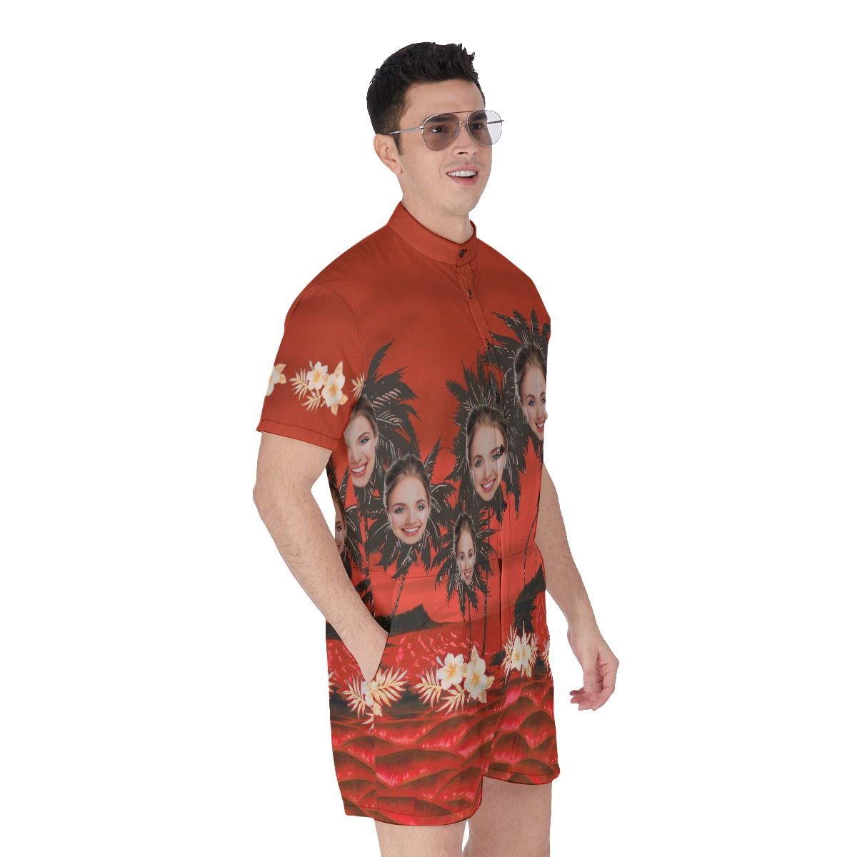 Customized Palm Tree Hawaiian Romper With Face