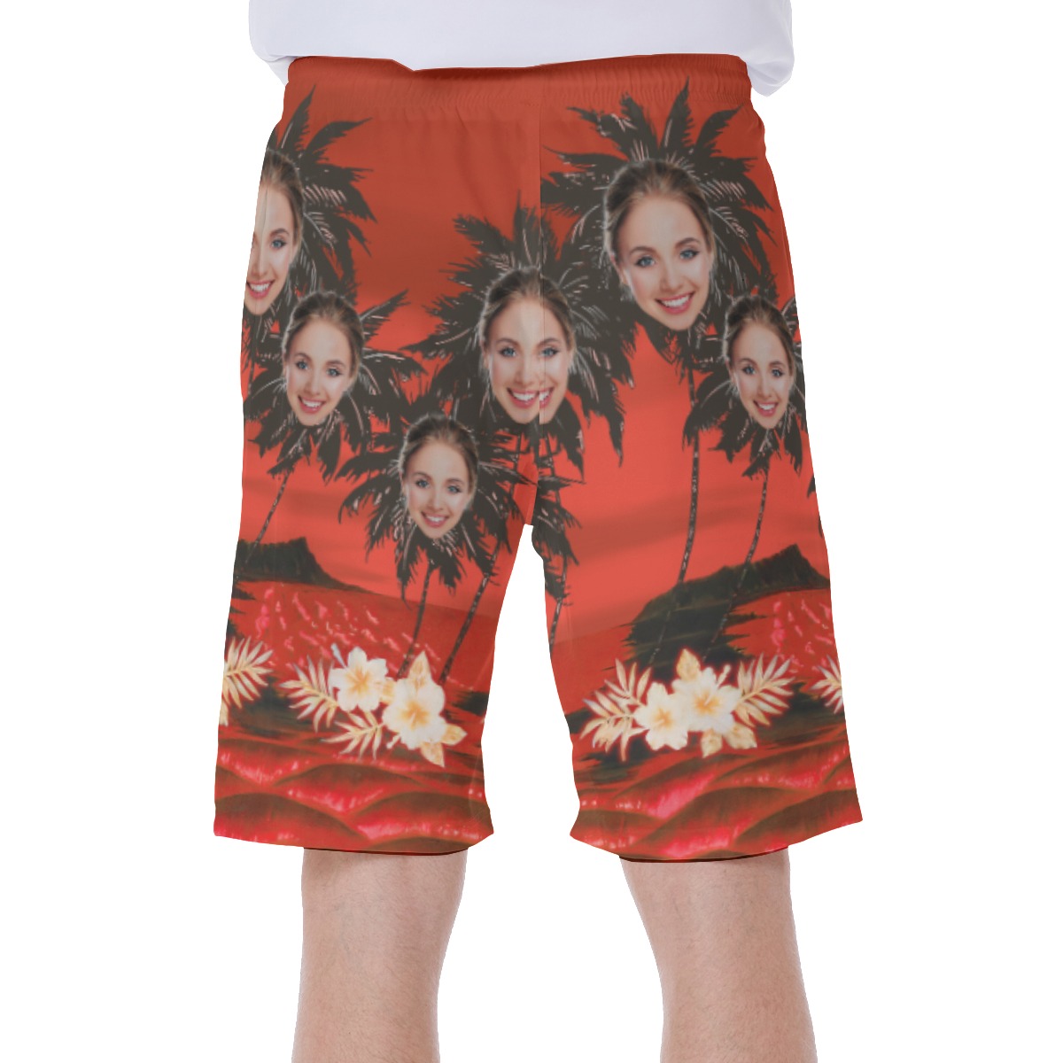 Funny Custom Face With Palm Tree Hawaiian Swim Trunks For Men