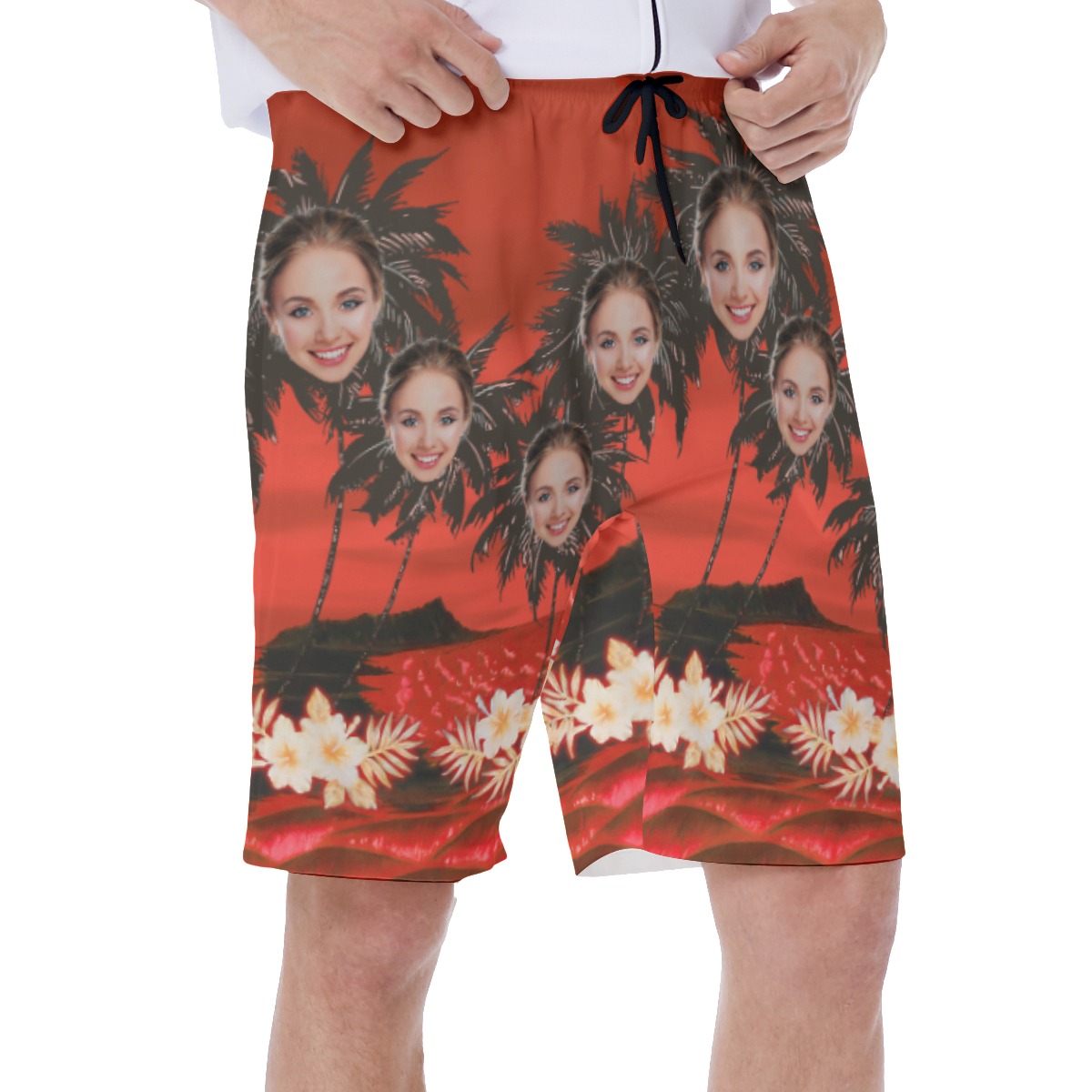 Funny Custom Face With Palm Tree Hawaiian Swim Trunks For Men