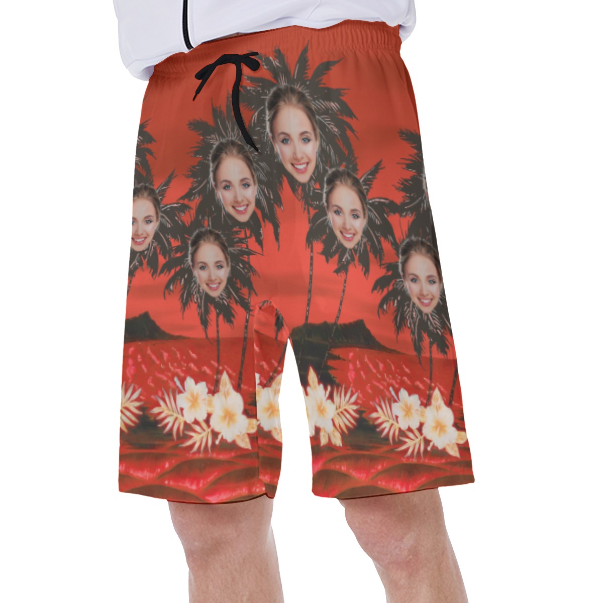 Funny Custom Face With Palm Tree Hawaiian Swim Trunks For Men