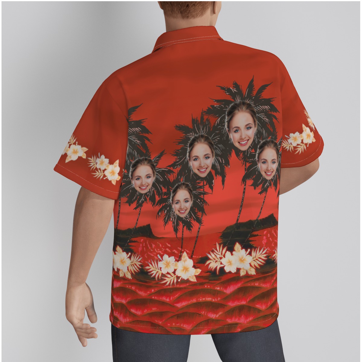 Custom Face With Palm Tree Red Hawaiian Shirt