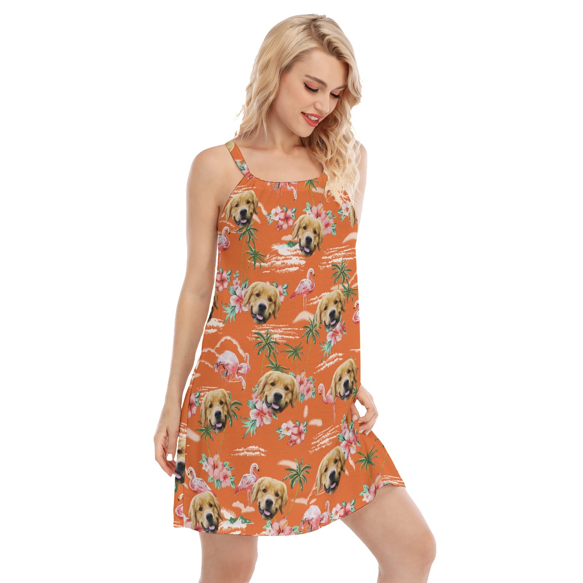 Orange Beach Flamingo Beach Dress With Dog Face