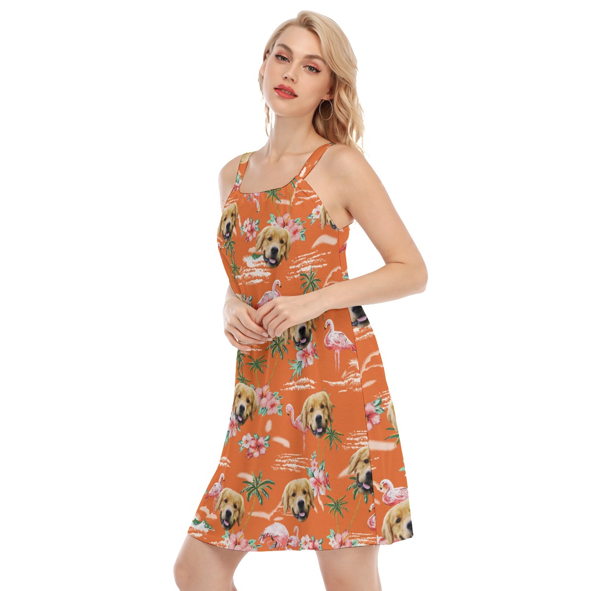 Orange Beach Flamingo Beach Dress With Dog Face