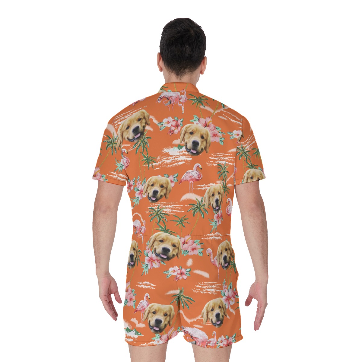 Orange Custom Dog Face Men's Hawaiian Romper
