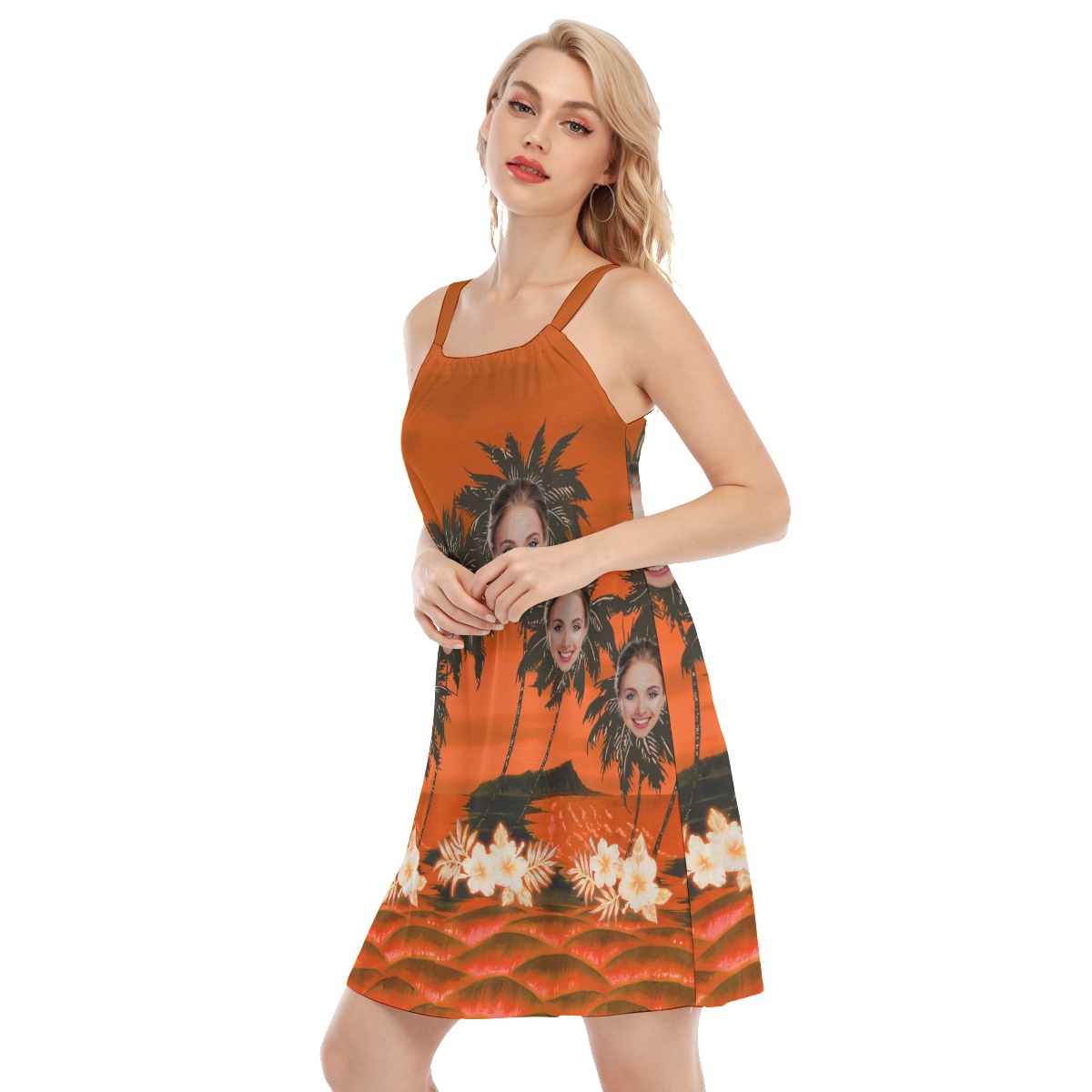 Funny Custom Face Palm Tree Orange Aloha Cami Dress