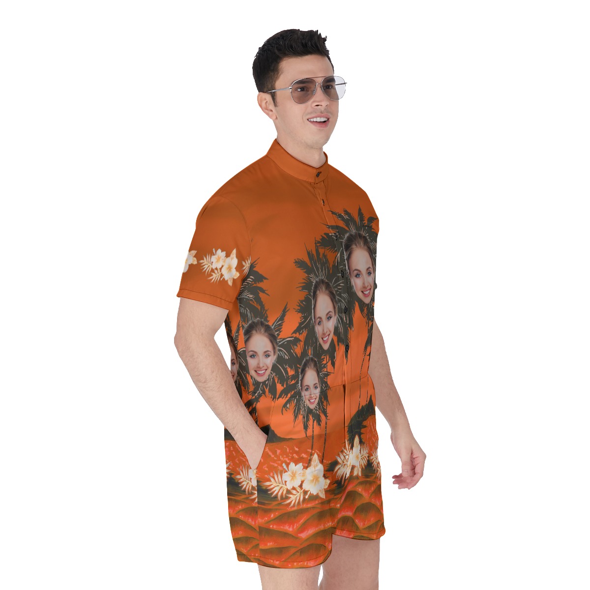 Funny Custom Face Palm Tree Men's Hawaiian Romper