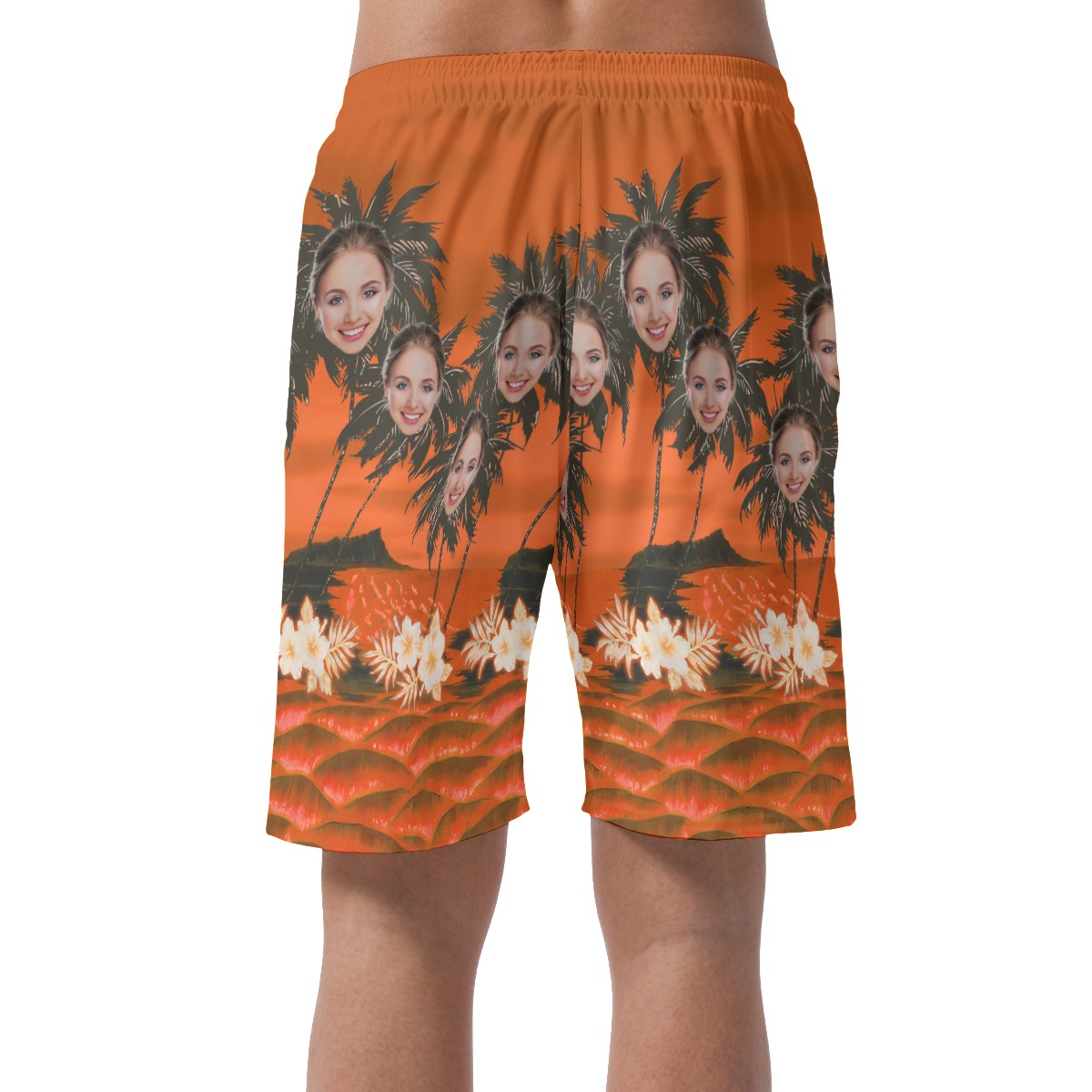 Funny Custom Face With Palm Tree Orange Hawaiian Beach Shorts