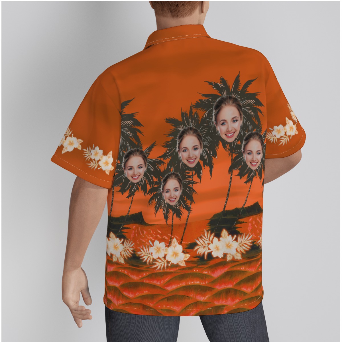 Orange Custom Face Palm Tree Men's Hawaiian Shirt