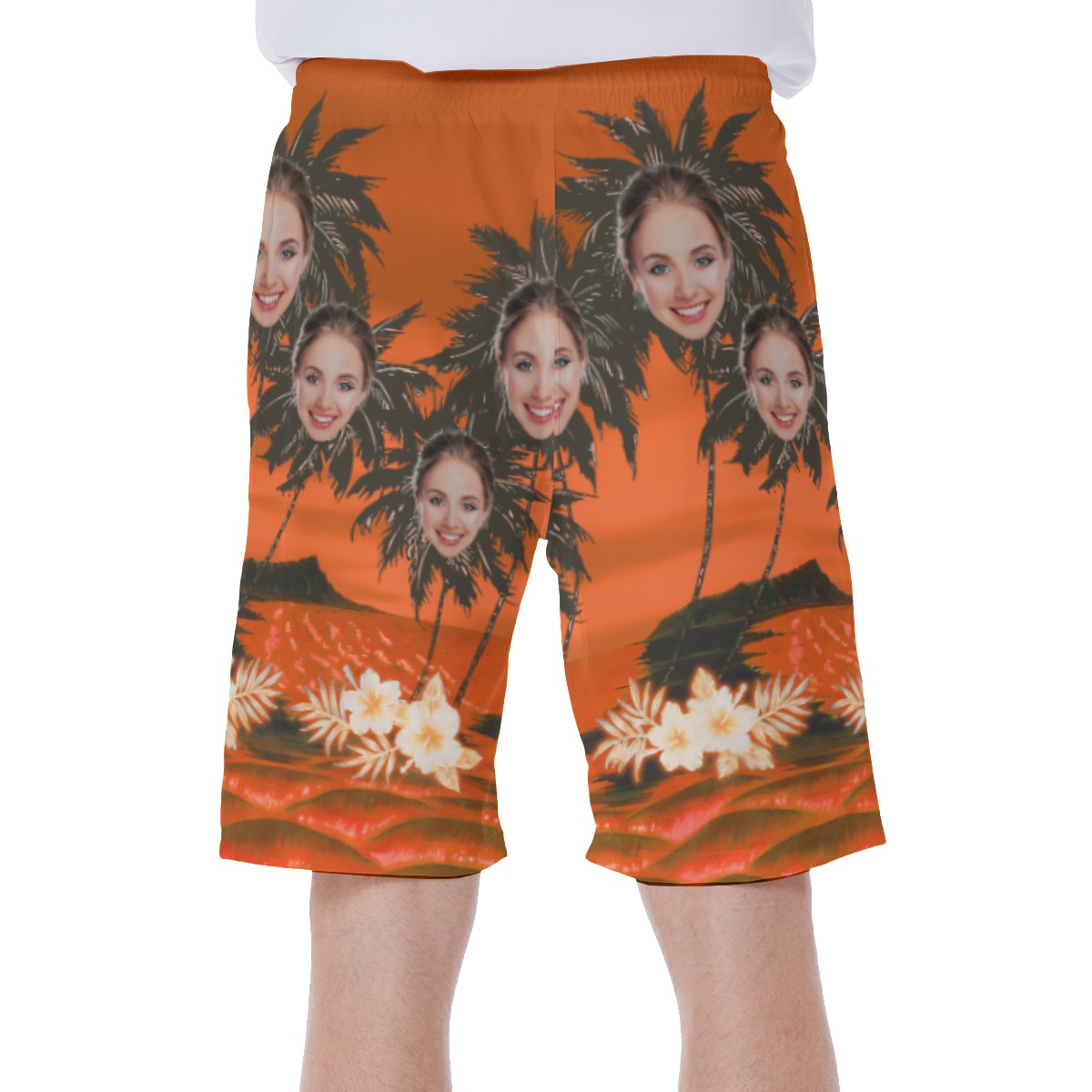 Customized Palm Tree Men's Hawaiian Swim Trunks With Face
