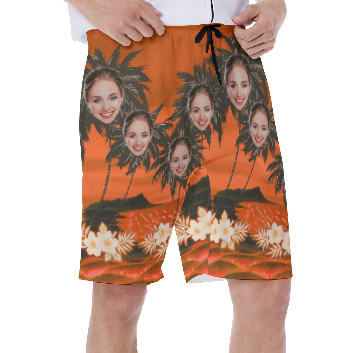 Customized Palm Tree Men's Hawaiian Swim Trunks With Face