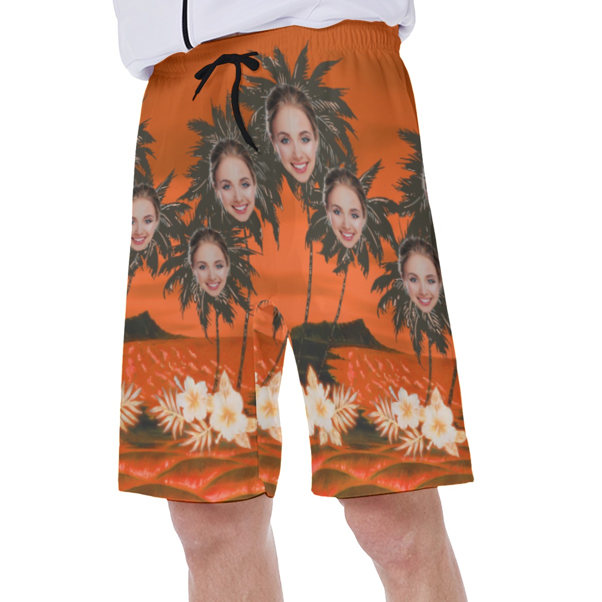 Customized Palm Tree Men's Hawaiian Swim Trunks With Face
