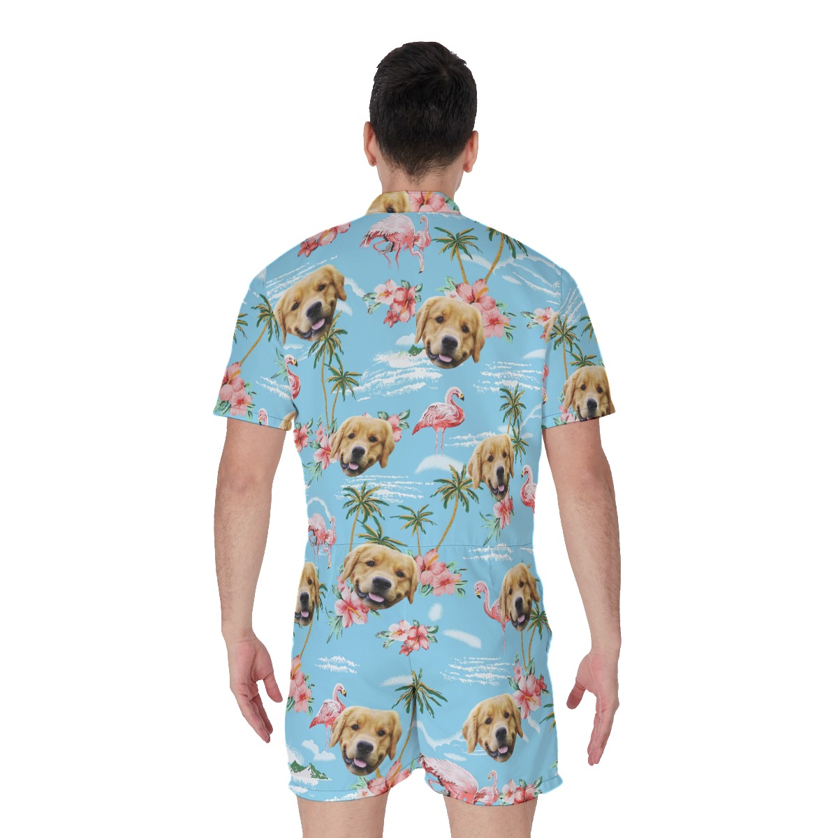Flamingo Light Blue Men's Romper With Dog Face