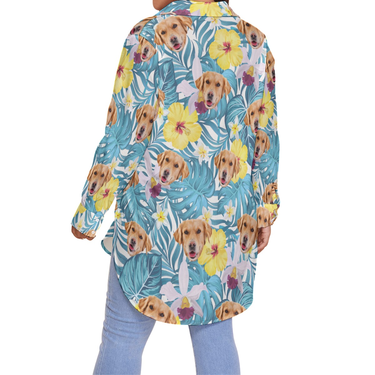 Custom Pet Face Women's Plus Size Hawaiian Shirt