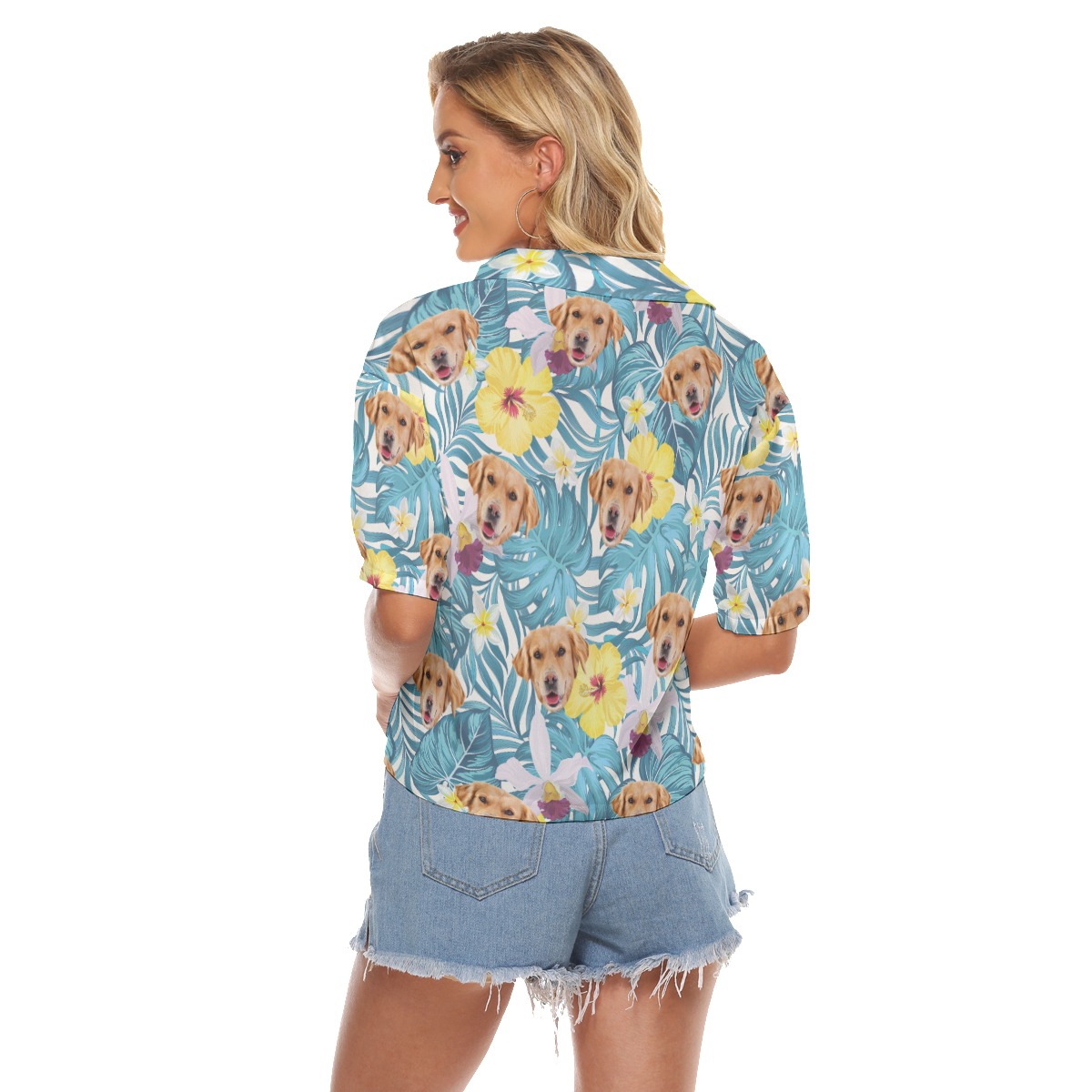 Women's Cropped Hawaiian Shirt With Dog Face