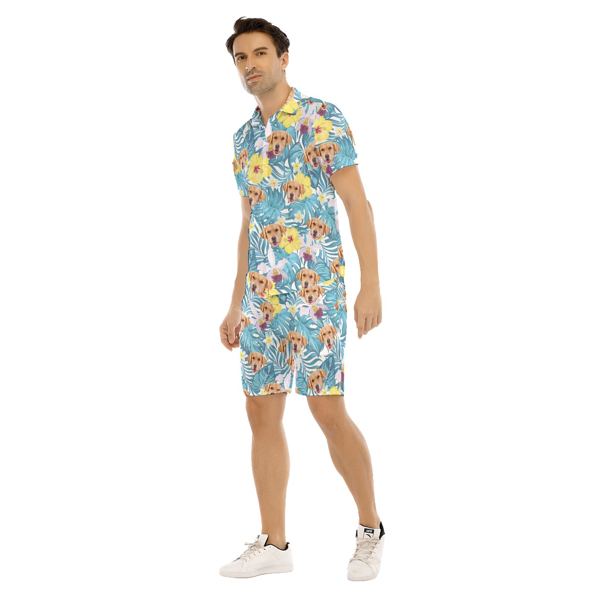 Men's Set Hawaiian Shirt With Dog Face