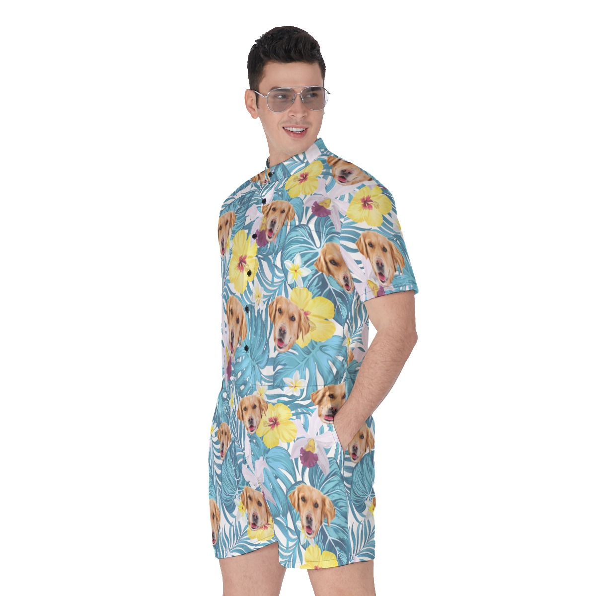 Custom Dog Face Men's Tropical Romper